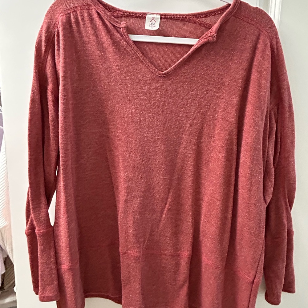 Like Love Maroon Long Sleeve V-Notch Top